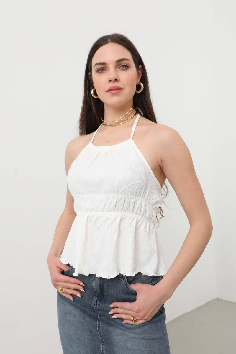 

Кремовая эластичная блуза с вырезом на шее и низким вырезом на шее XS кремовый