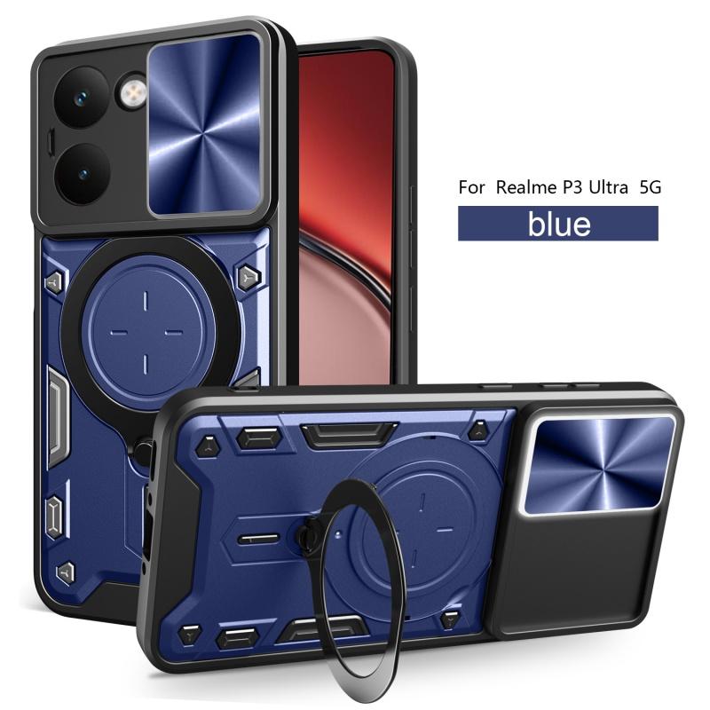 For Realme P3 Ultra 5G Case Magnetic Car Holder Ring Armor Phone Case For Realme P3 Ultra 5G Slide Lens Protect Cover