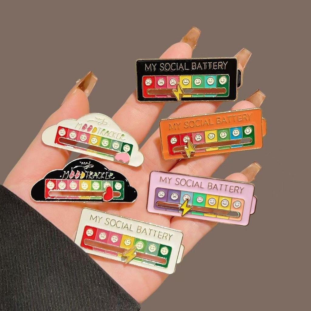 Unisex Mood Energy Brooch: Sliding Metal Badge for Social Expression