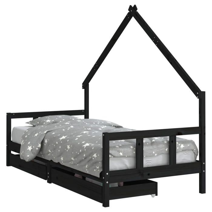 VidaXL Cadre de Lit pour Enfants avec Tiroirs, Lit Simple avec Sommier à Lattes, Meuble de Chambre à Coucher, Scandinave, 834554
