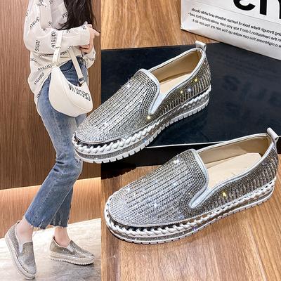 Mode Bling Dam Platta Loafers Kvinna Glittrande Kristall Strass Fiskarskor Dammode Höst Plattform Vardagssko Slip on Mockasiner