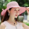 Cappello da Sole da Donna in Paglia a Rete con Ampia Visiera Protezione UV Estivo Cappello da Spiaggia Pieghevole Leggero Cappello da Viaggio con Mentoniera
