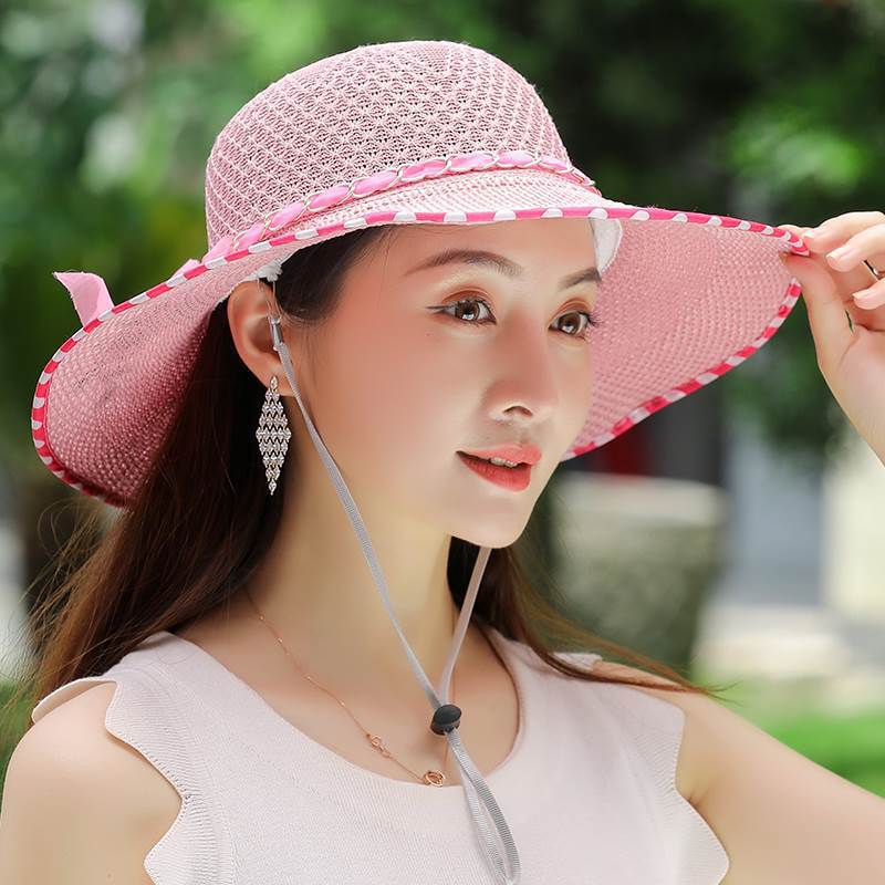 Cappello da Sole da Donna in Paglia a Rete con Ampia Visiera Protezione UV Estivo Cappello da Spiaggia Pieghevole Leggero Cappello da Viaggio con Mentoniera