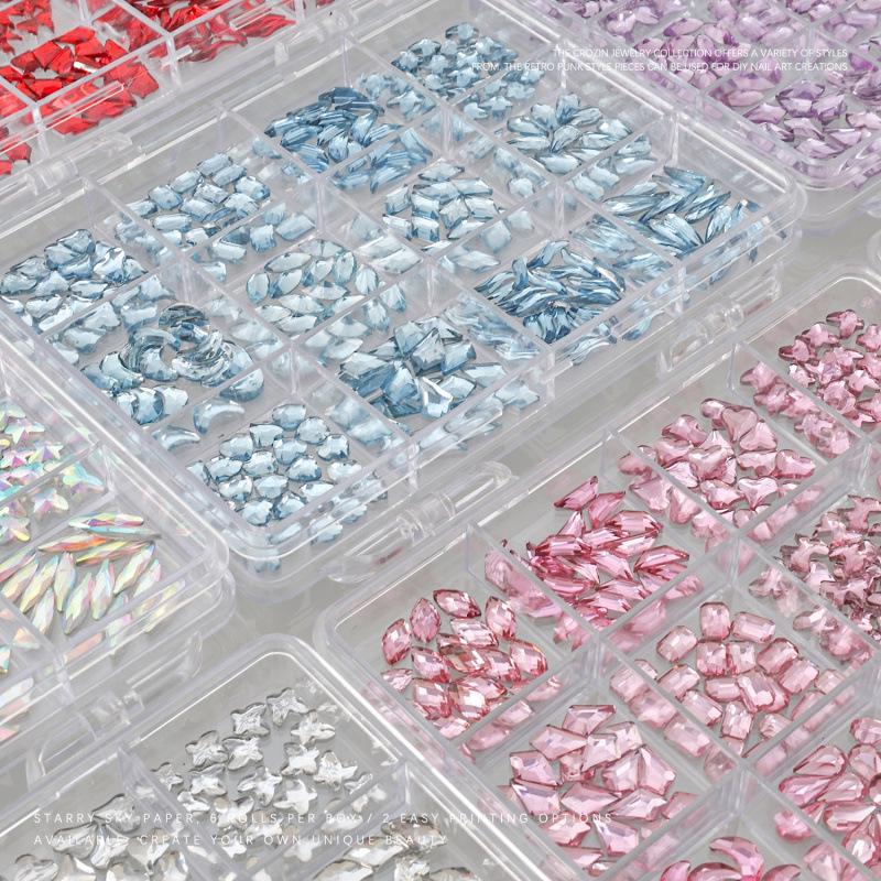 Nail Art Irregular Rhinestones: 12-Grids Mixed Color Flat Back Resin Gems