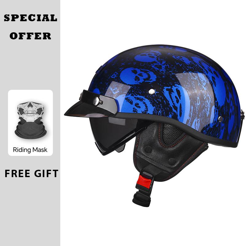 Half Face Motorcycle Helmets ABS Vintage Half Face Helmet Casco Moto Motorcycle Open Half Helmet Biker Pilot DOT Approved M-XXL