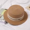 Hat Women's Summer British Flat Top Hat Seaside Shade Sun Protection Beach Straw Hat Fashion Flat Brim Casual Hat