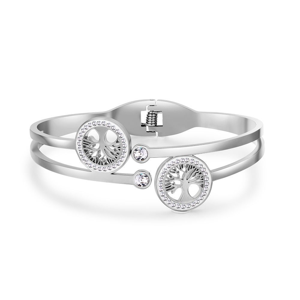 Modern Vintage Titanium Steel Bracelet For Women With Green Zircon For Casual Wear