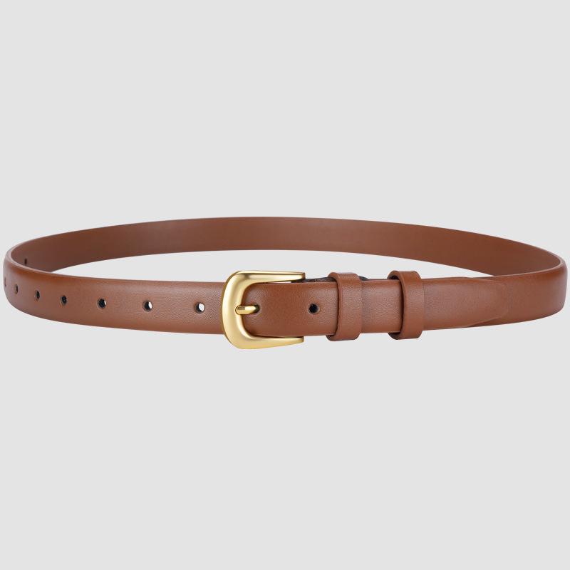 

2025 Women s Genuine Leather Thin Waist Belt - Stylish, Simple, Versatile for Jeans with Pin Buckle in Black or Brown 110 cm
