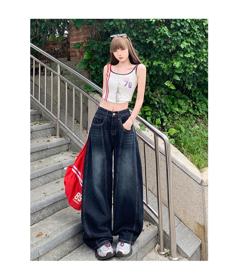 Women's 2025 Autumn/Winter High-Waisted Embroidery Wide-Leg Floor-Length Jeans