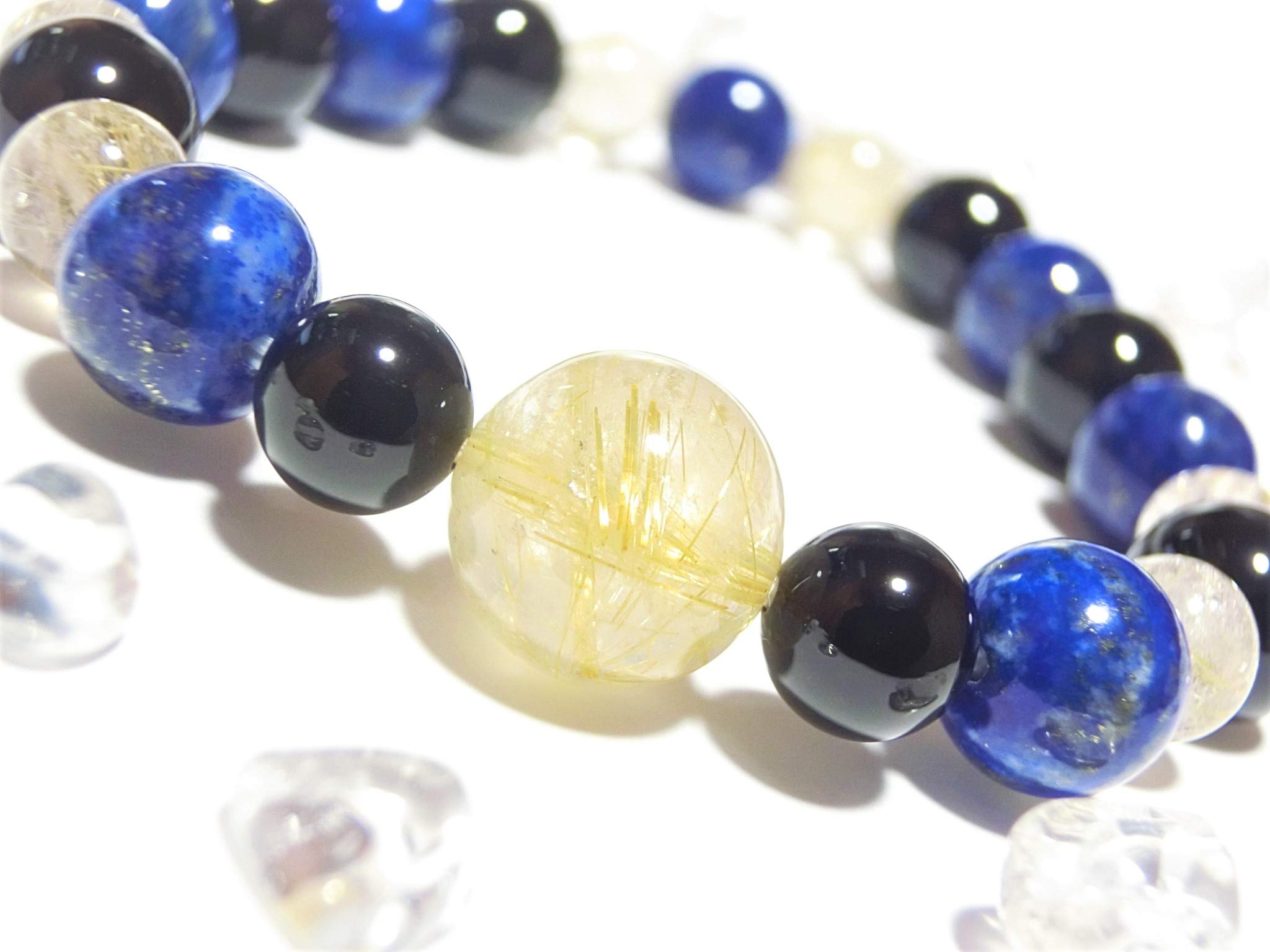 

Kanoishi the ultimate Gold Rutilated on your Rutilated Lapis Lazuli Bracelet for Men and Power Natural 12mm and 10mm Crushed Large Approximately 17cm