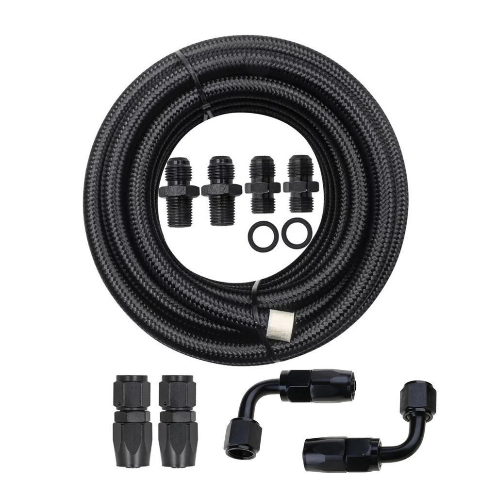 Car Modified Automatic Transmission Reefer Line Kit for 4L60E 4L65E Black AN6 Black Cable Oil Coolers Tubing