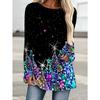 Women's Plus Size Oversized A-Line Full-Body Print Maxi T-Shirt - Long Sleeve Round Neck Blouse