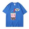 Cute Summer New Cotton Harajuku Unisexs Wounisex Top Fashion Short Sleeve Tshirt Cartoon Milk Tea Print Tops
