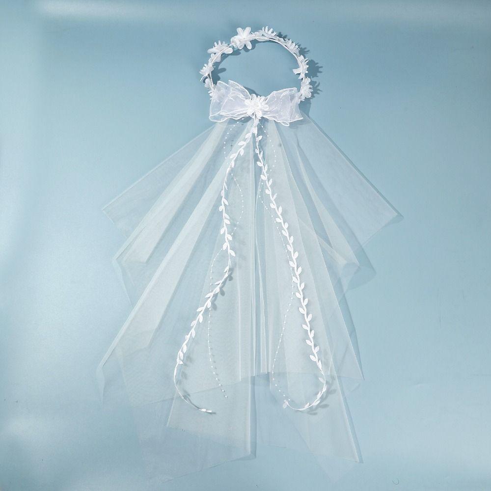 Polyester Girls Head Gauze Mesh Flower Wreath Portable Marriage Headwear  Photo Props