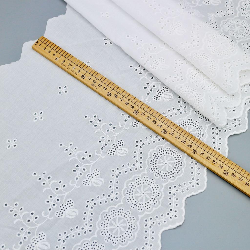 Wave Edge Hollow Cotton Embroidered Lace, Bead Curtain Children'S Cheongsam Hanfu Dress Lace Accessories Wide 34Cm