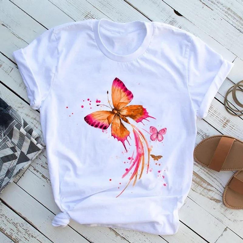 Unisexs Butterfly Tree Print Harajuku TShirt Round Neck Top Short Sleeve Casual Summer Tee ShirtDrop Ship