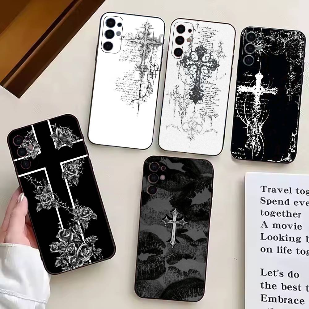 C-Cool Dark Catgothic C-Cross Phone Case For Samsung S25,S24,S21,S22,S23,S30,Ultra,S20,Plus,Fe,Lite,Note,10,Black Cover