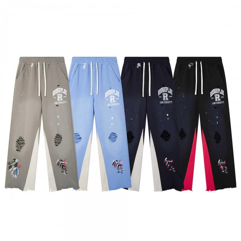 Roughplay Streetwear Pants Mens Loose Fit Distressed Washed Drawstring Trousers