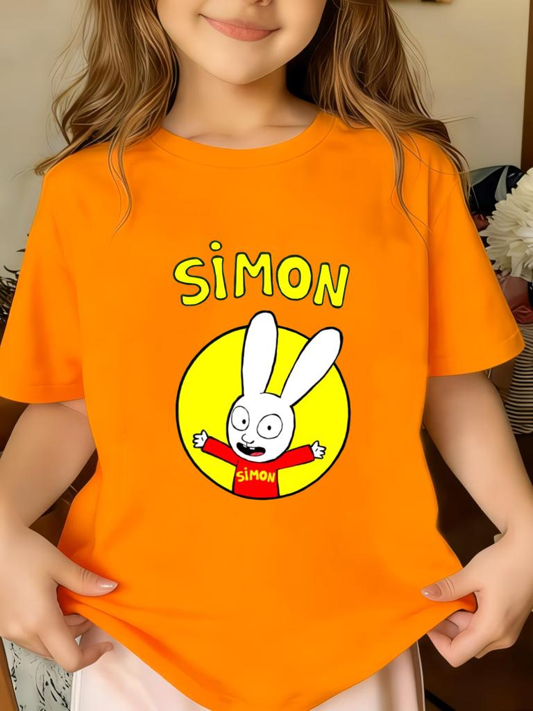 Simon Super Rabbit Graphic T-shirts Kids Summer Casual O-Neck Tops Boys Girls Kawaii T Shirt Funny Cartoon Children's T-shirt
