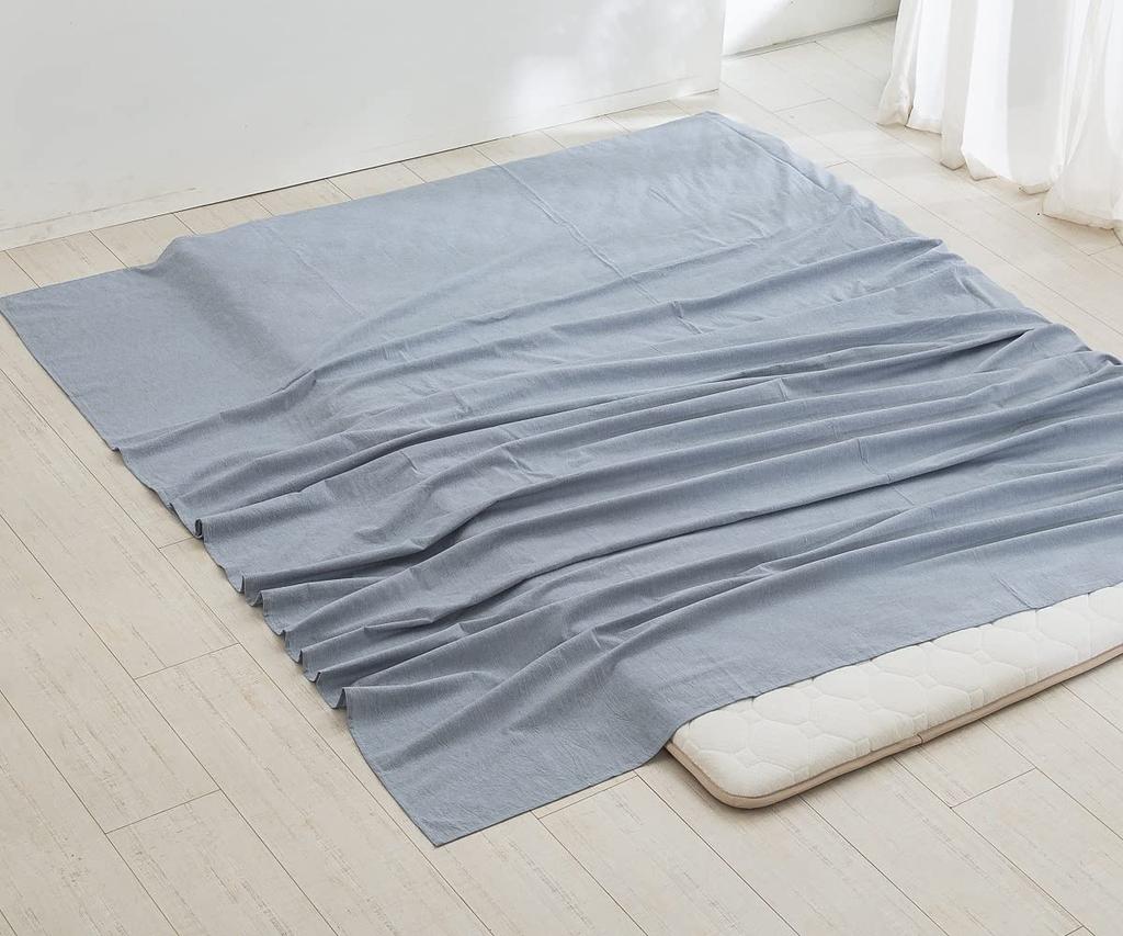King size flat sheet (250x290cm), bed sheet, organic cotton upper sheet, 100% washed cotton, solid light blue