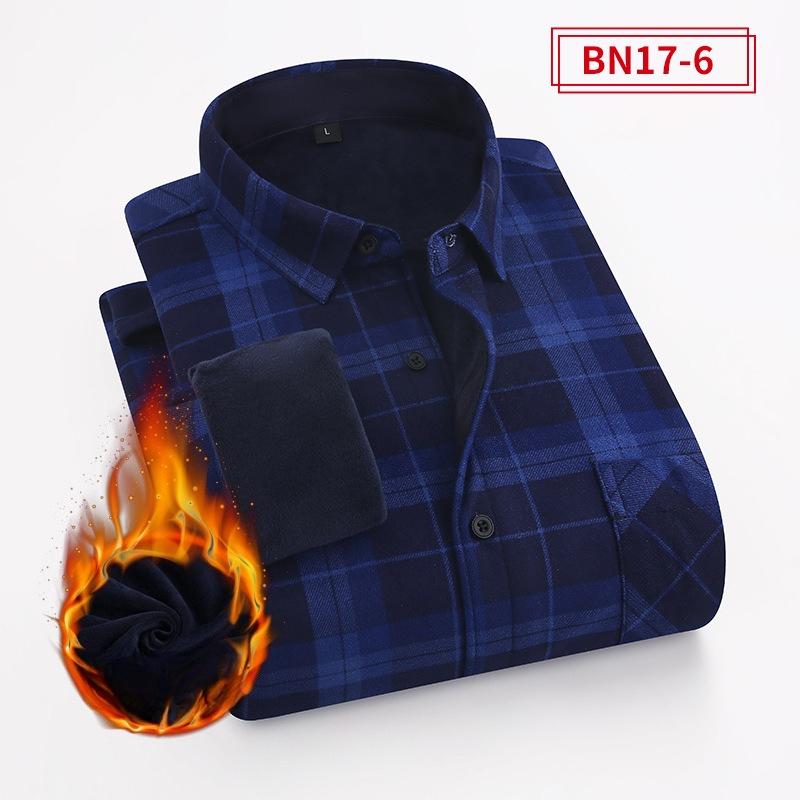 Men's Warm Fleece-Lined Plaid Shirt - Long Sleeve, Button-Up with Chest Pockets, Cozy Thermal Inner Lining for Winter & Fall