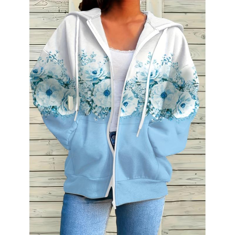 Women s Long Sleeved Shirt T-shirt Hooded Casual Fashion Floral Print Top Autumn Women s Hooded Fashion Top S