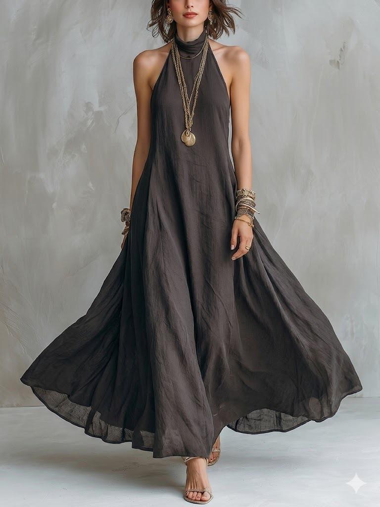 Bohemian Summer Off-the-Shoulder Maxi Dress - Women's Elegant Flowing Halter Neck Style