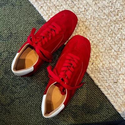 Leather Retro Red Square Head Flat Bottom Forrest Gump Shoes Casual Shoes Lightweight Sports Shoes Versatile Lace-up Shoes Women's Shoes