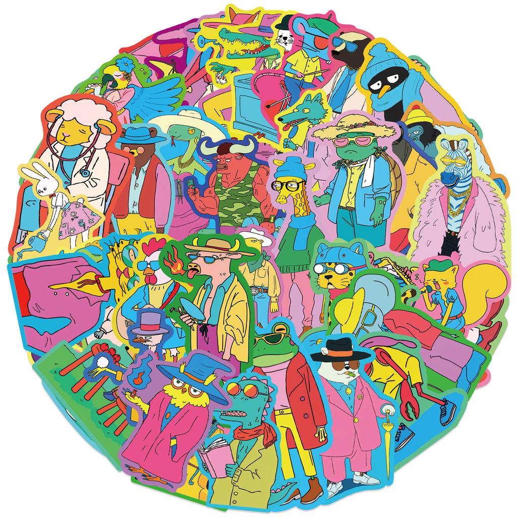 50 Cartoon Colorful Anthropomorphic Animal Doodle Stickers Decorative Guitar Notebook Suitcase DIY Waterproof