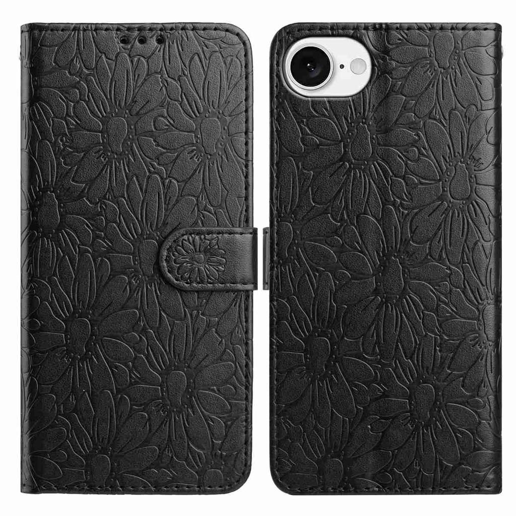 For iPhone 16e Leather Case Daisy Imprint Wallet Stand Phone Protective Cover