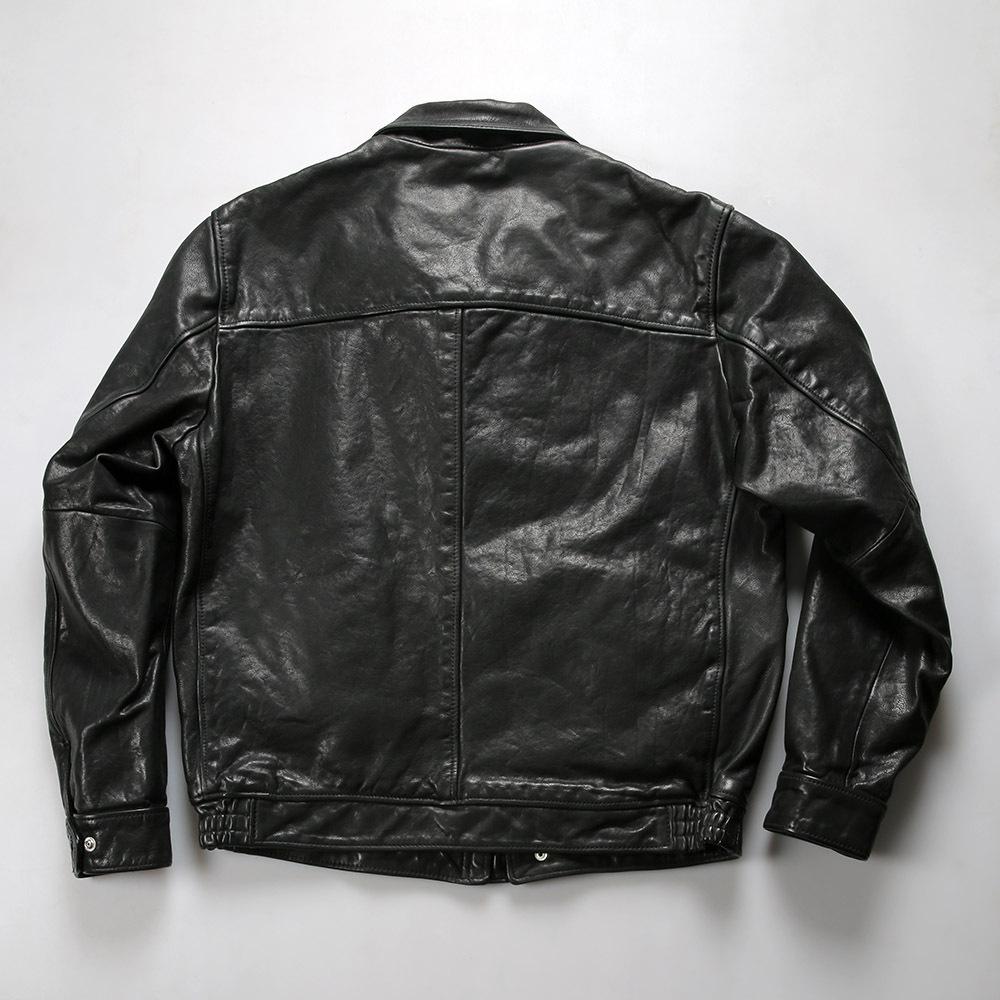 Lew full vegetable tanned cowhide flight jacket men's retro lapel casual leather leather jacket