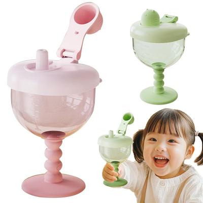Cute No-Spill Goblet Cup with Lid Plastic Sippy Cup with Measuring Marks Drinking Cup for Toddlers