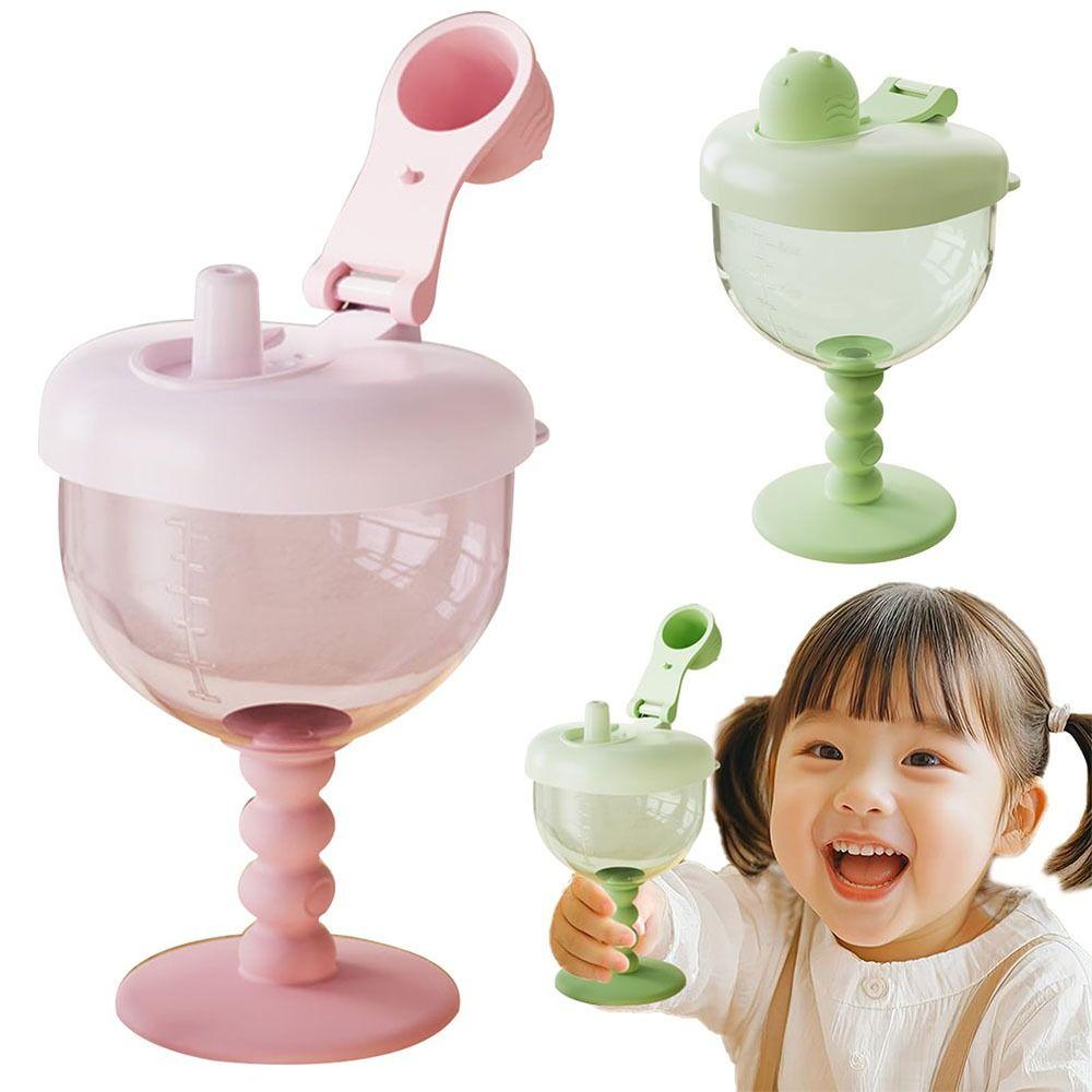 Cute No-Spill Goblet Cup with Lid Plastic Sippy Cup with Measuring Marks Drinking Cup for Toddlers