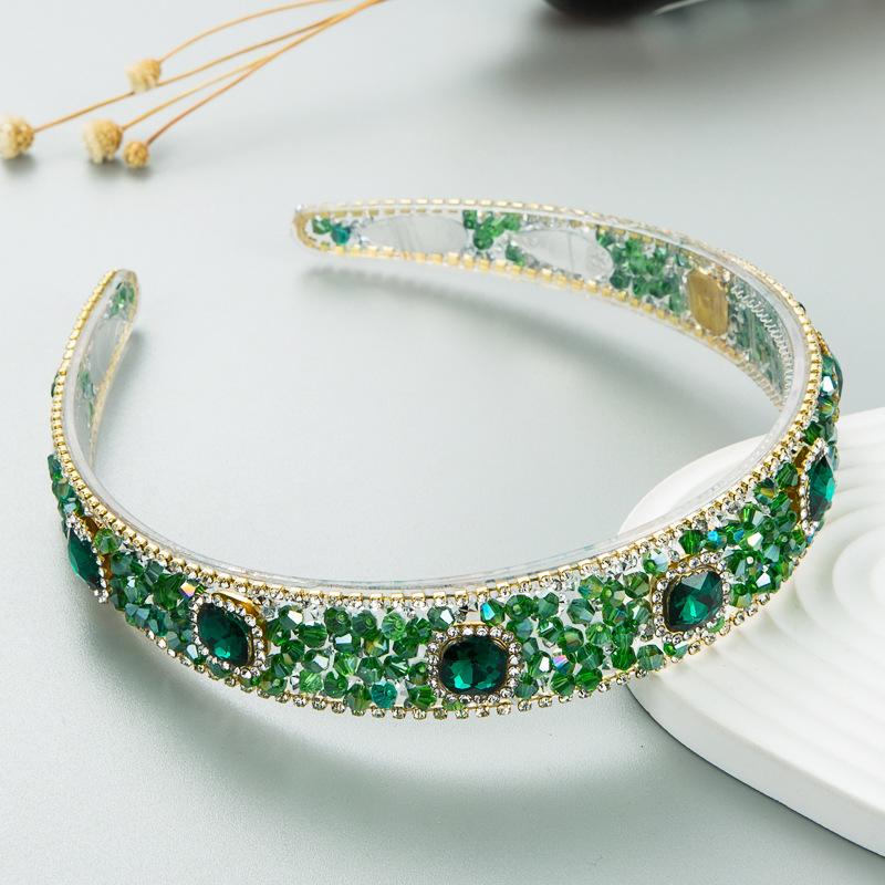 

Женская повязка для волос с блестящими стеклянными кристаллами и прозрачными тонкими зубцами, прессованный головной убор OneSize зелёный