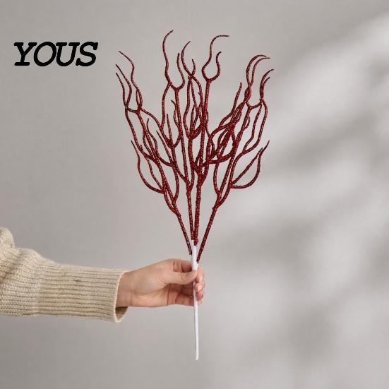 Seasonal Glitter Branch Artificial Christmas Tree Pick, Sparkling Faux for Party Dead Ornament, Curly Decorative Twigs Stick Stem Vase