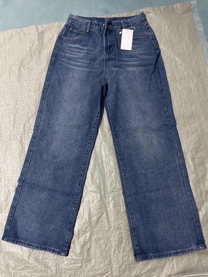 Wide-Leg Patchwork Flare Jeans for Women - Y2K Blue Wash with Tassels
