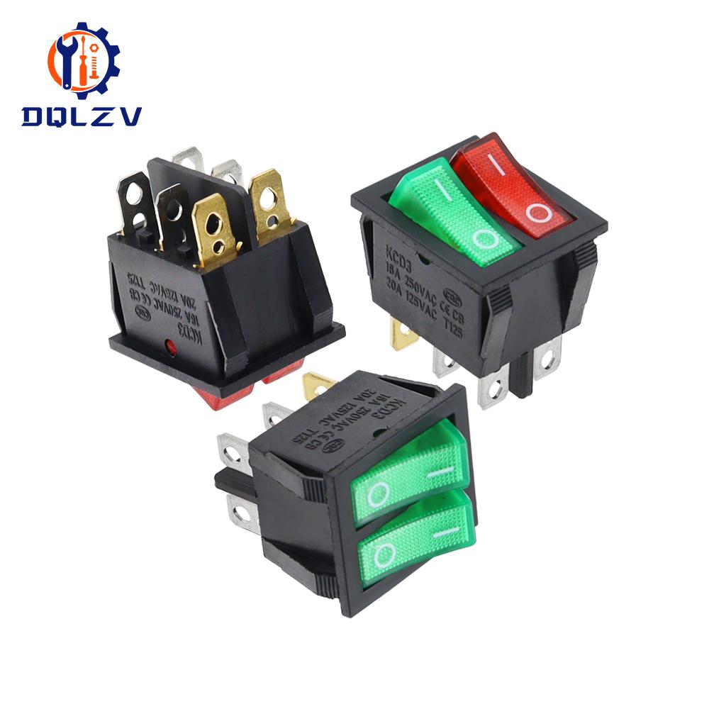 KCD8 6PIN 16A 250V 20A 125V Double Light Switch Rocker Switch Waterproof ON-OFF KCD6 Boat Power Switch