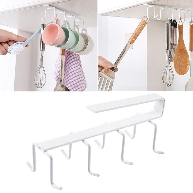 1Pcs Cup Holder Hang Kitchen Cabinet Under Shelf Storage Rack Organizer Hook