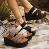 Women's Cross-Strap Casual Sandals 2025 Plus Size Summer New Arrival Fabric Platform Chunky Heel Wedges