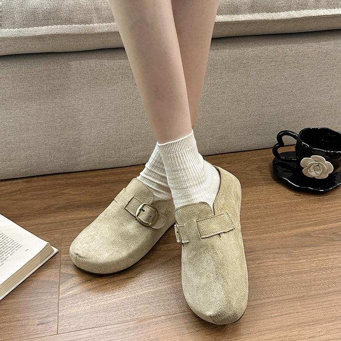 Mattiertes Leder Großkopf Boken Hausschuhe Damen 2025 Herbst neu kleine dicke Sohle erhöhend Einzelne Schuhe Außenhausschuhe