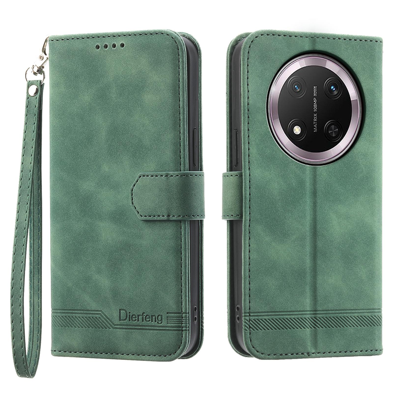 

DIERFENG DF-03 For Honor Magic7 Lite 5G/X9c 5G/X60 Pro 5G Leather Case Lines Imprint Wallet Phone Cover Green