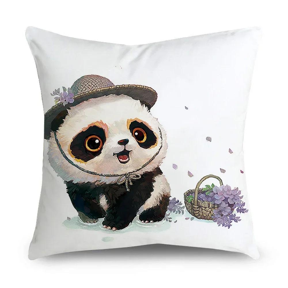 Pillowcase Office Decor Cushion Cover Cute Panda Pattern Home Square