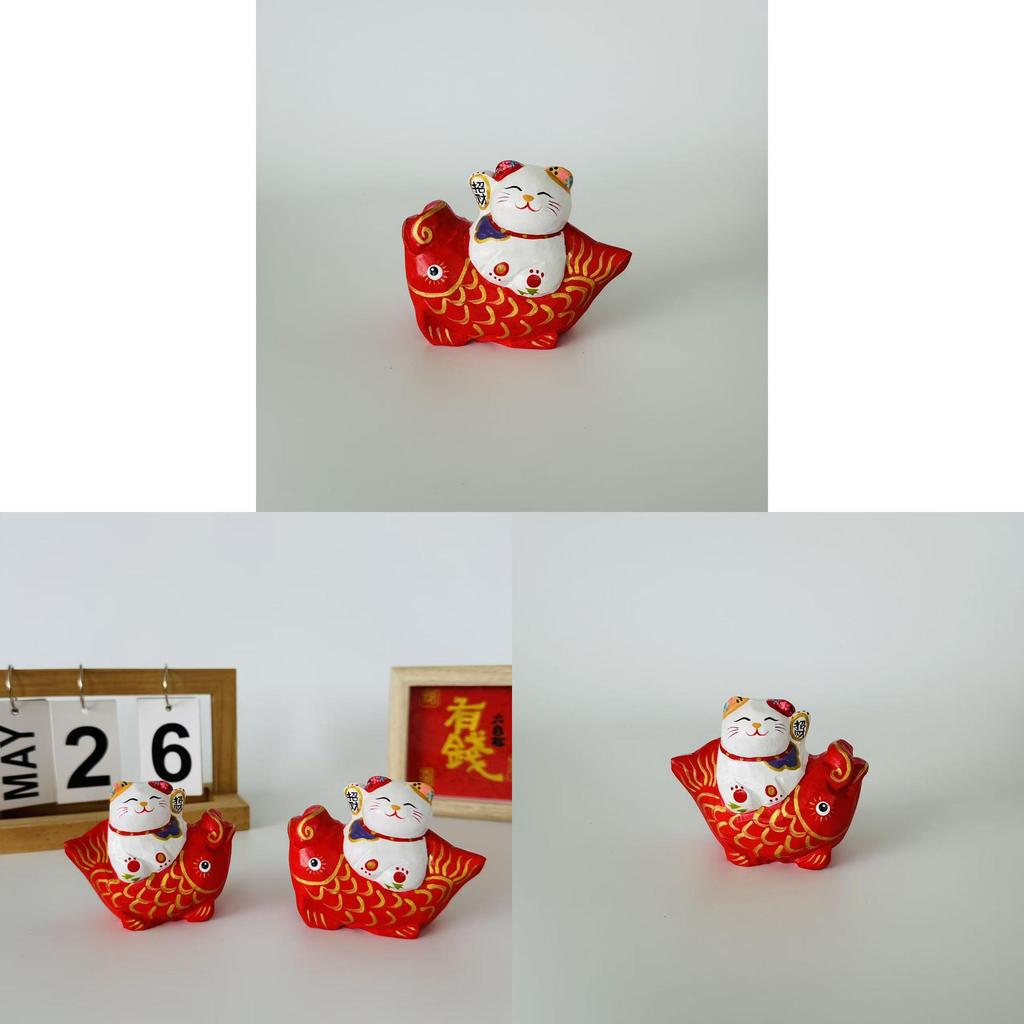 Wooden Maneki Neko Lucky Fish Ornament With Handcrafted Design For Office Decor And Giftgiving