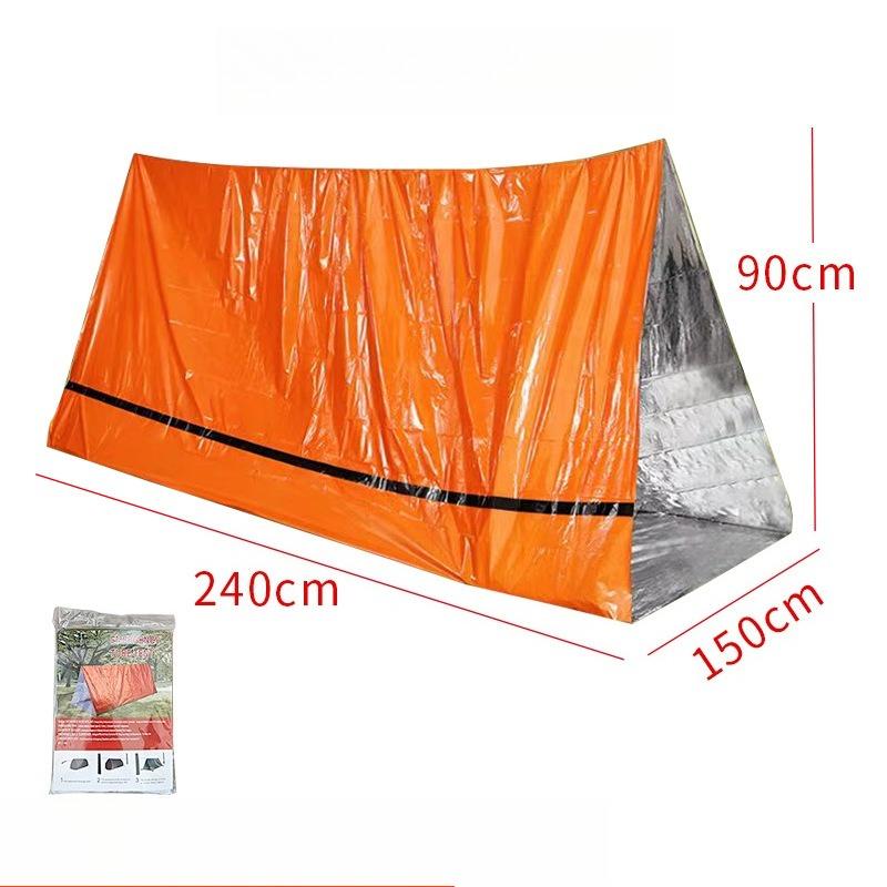 Portable Orange and Silver Emergency Tent with Thermal Reflective Material for Outdoor Survival and Camping