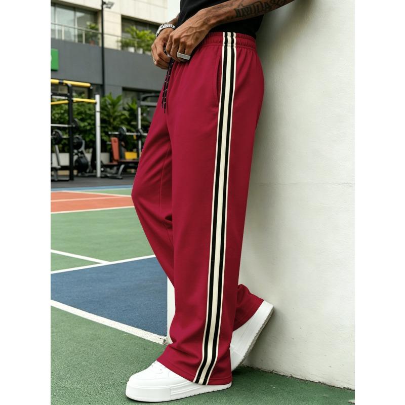 American sticker black and white strip casual trousers men's solid color street fitness running sports trousers straight sweatpants