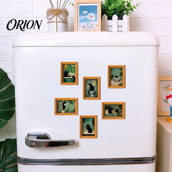Retro Aesthetic Home Decor Accents Funny Wooden Fridge Magnets Frame, Cute Cat in Bathroom Magnetic Easy Swap Frames for Pictures Refrigerator Locker