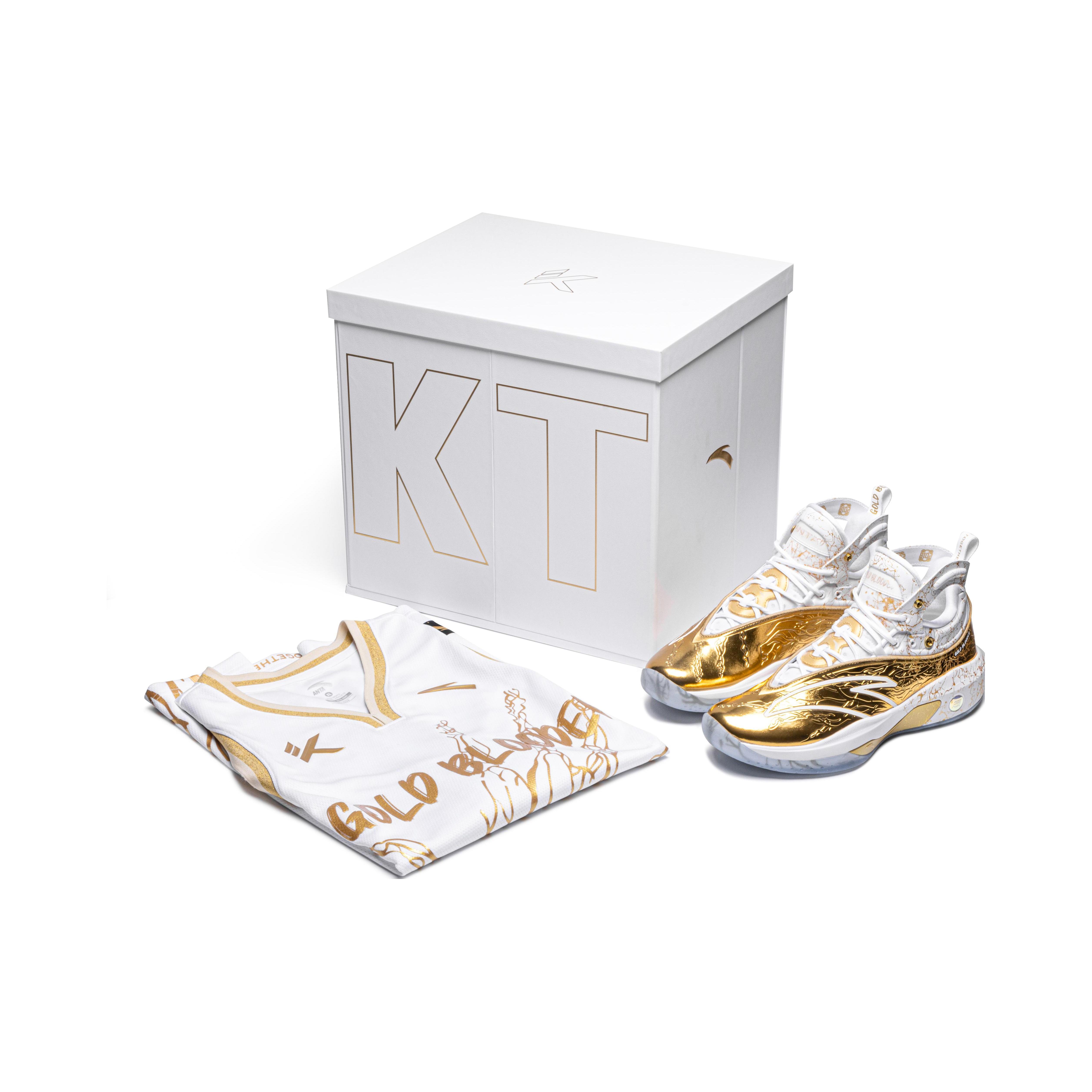 

новые кроссовки Anta KT8 Gold Blooded с амортизацией, противоскользящие и износостойкие, высокие, для высоких результатов в баскетболе, бело-золотые 44.5