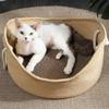 Round Bed for Indoor Cats Hand Made Grass Woven Basket Nest Washable Soft Breathable Scratch Resistant Corrugated Board