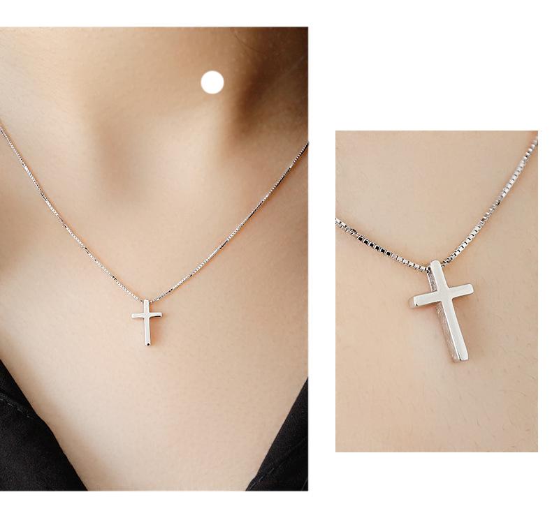 VIANRLA 925 Sterling Silver Statement Rhodium Plated Cross Pendant Box Chain Necklace