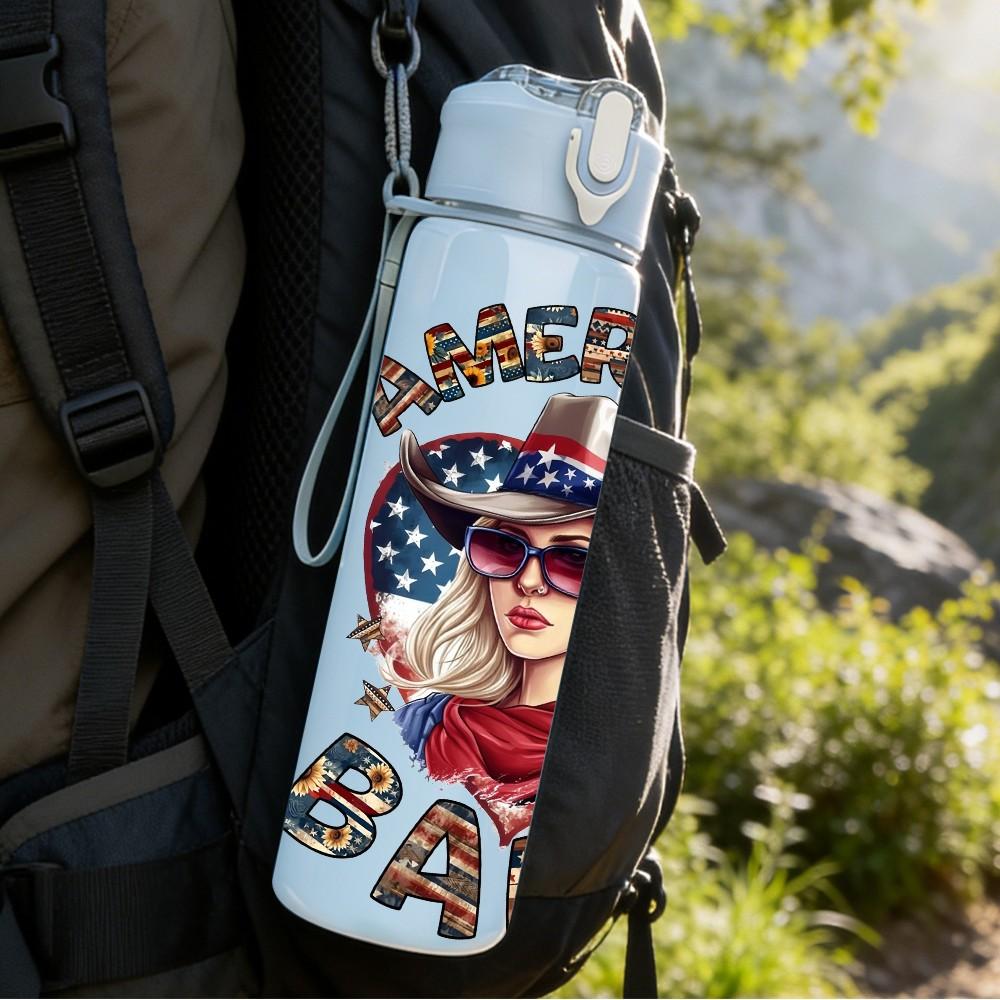 1PC American Cowgirl Babe Vintage Pattern 750ml Color Plastic Sports Water Bottle Leakproof Flip Straw Lid Suitable for Sports Office Home Use